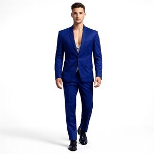 Men’s 3-Piece Blue Suit Set – Jacket (40), Pants (34), Vest – Modern Fit